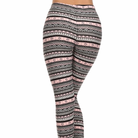 Tribal Pink Pattern Stretch Leggings - Picture 1 of 10
